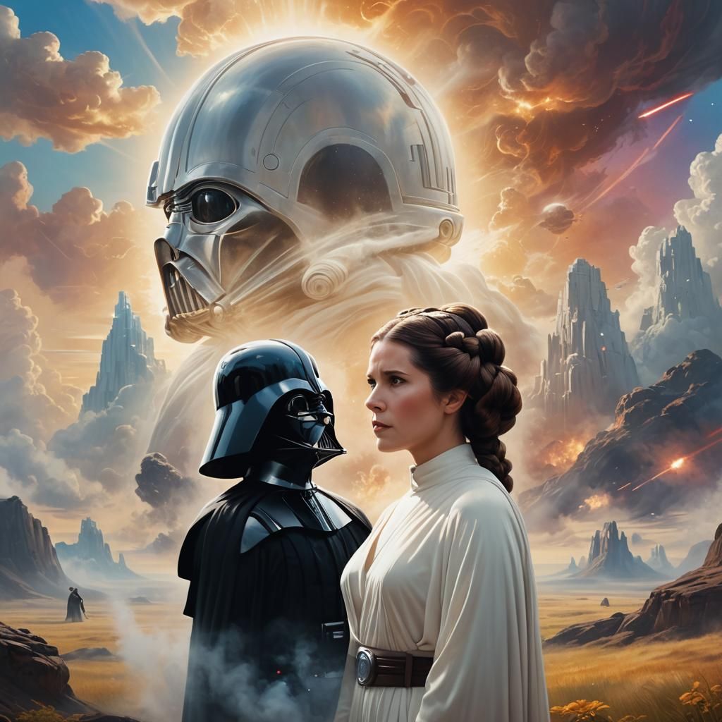Leia and Vader in Heavenly Landscape