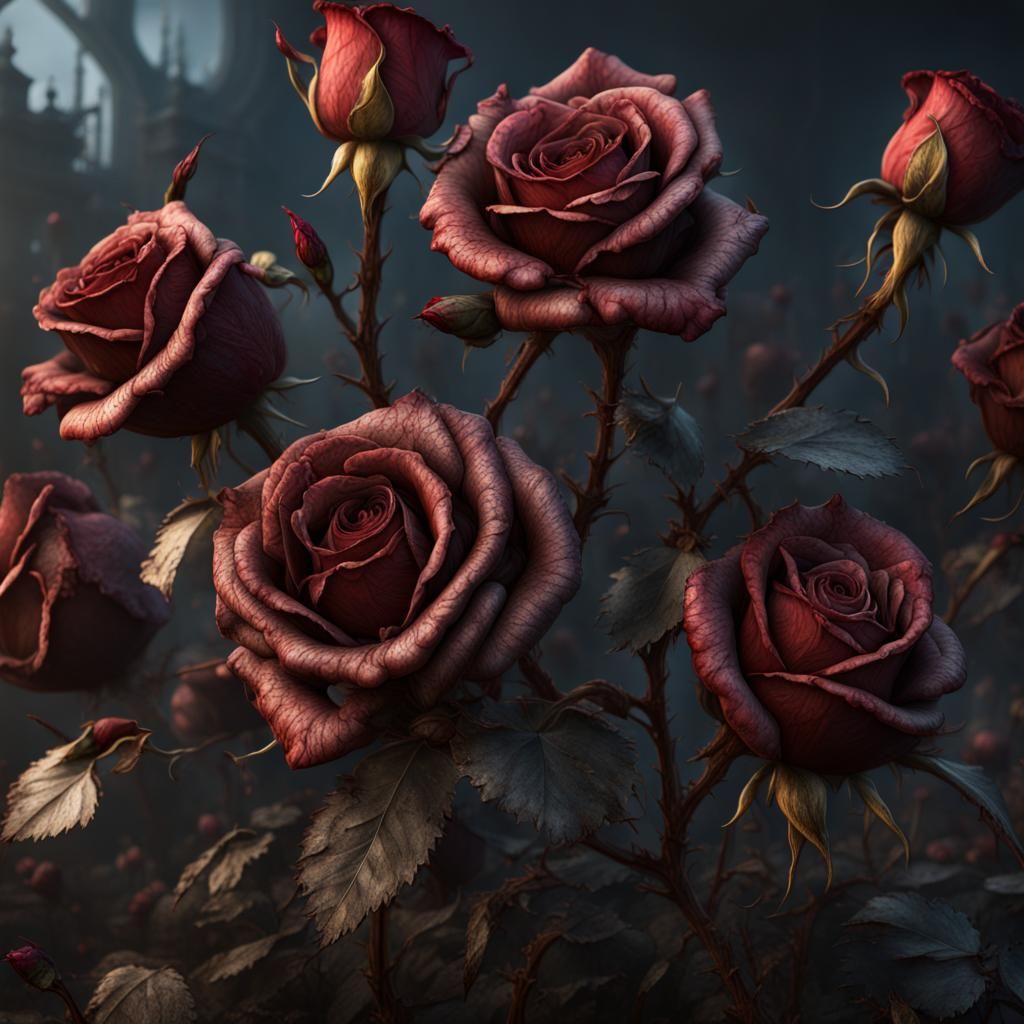 Detailed Matte Painting of Dead Roses