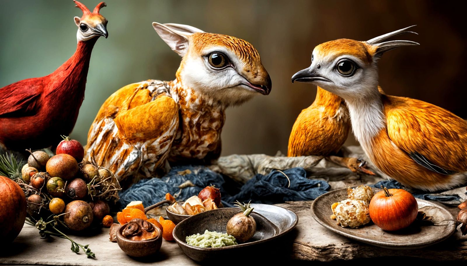 Surreal Restaurant Scene with Beautiful Aliens