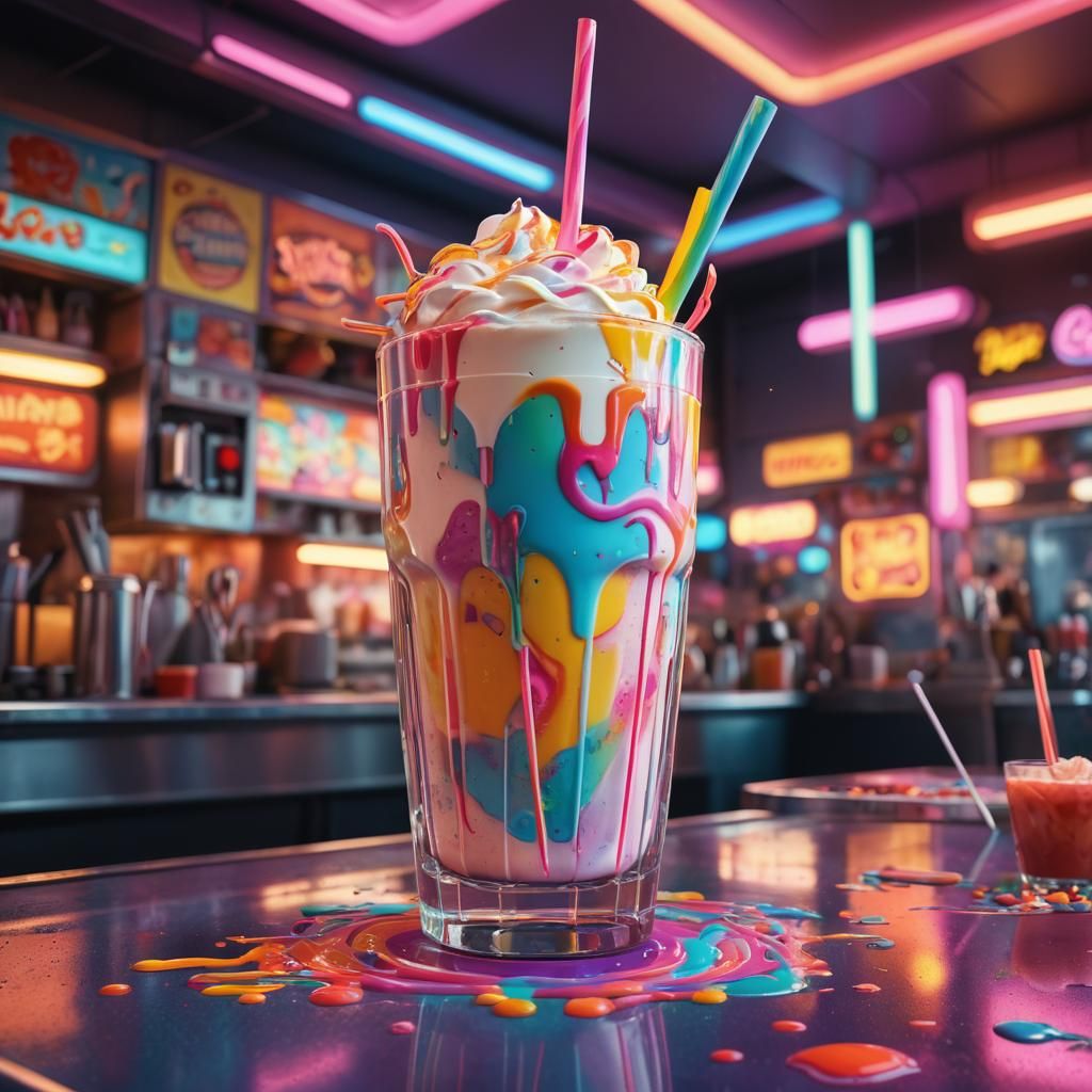Retro-Futuristic Milkshake Splash Screen in Vibrant Colors