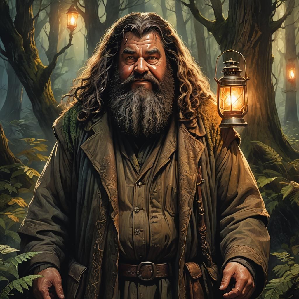 Mystical Forest Giant with Lantern: Hyperrealistic Concept A...