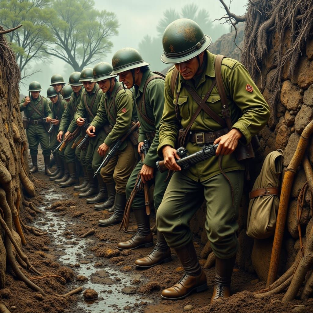 WWI Soldiers in Trenches: Airbrushed Dadaism