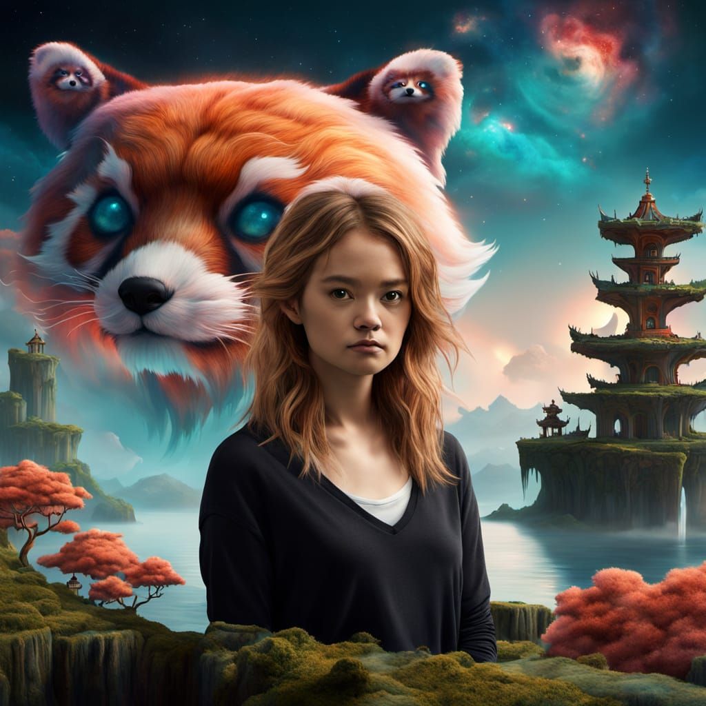 Red Panda in Surreal Nebula Dreamscape