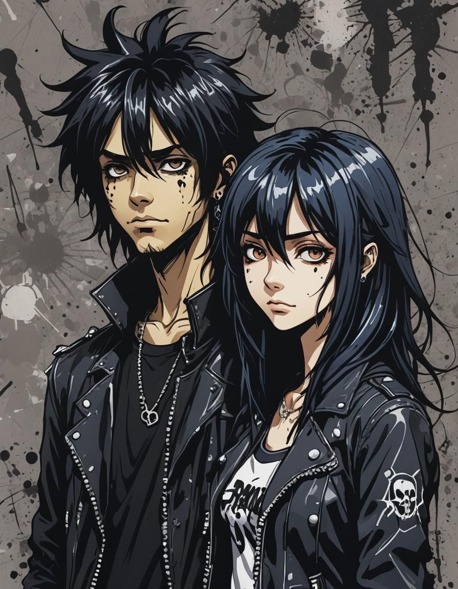 Goth Emo Couple in Anime Manga Style