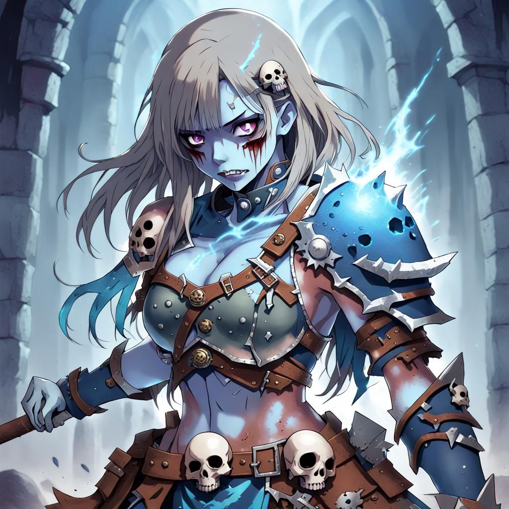 Zombie Barbarian-Necromancer in Anime Style