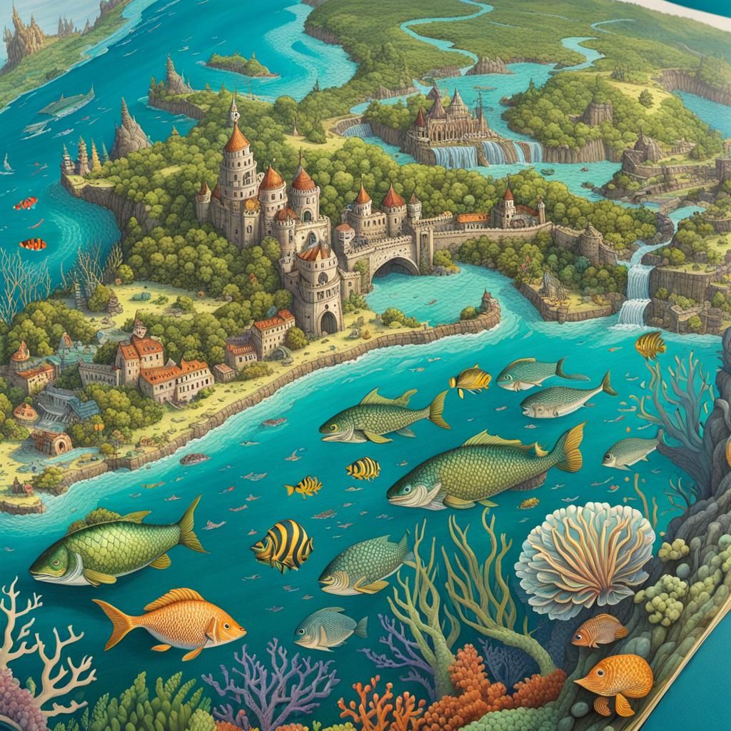 Mermaid World Map in Fantasy Book Style