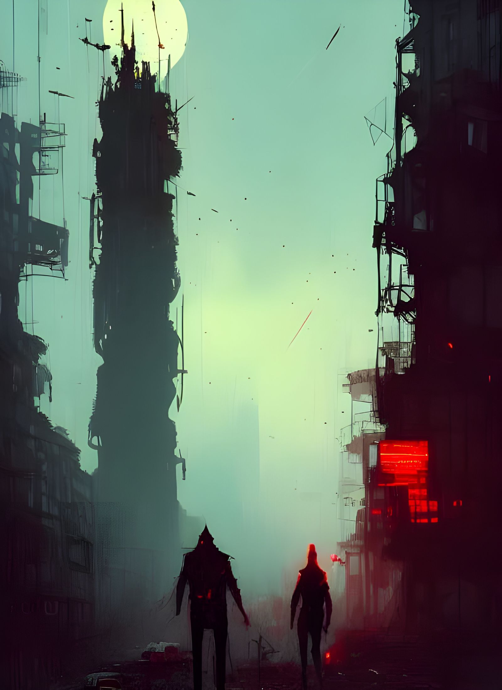 Post-Apocalyptic City with Dark Tower Digital Illustration