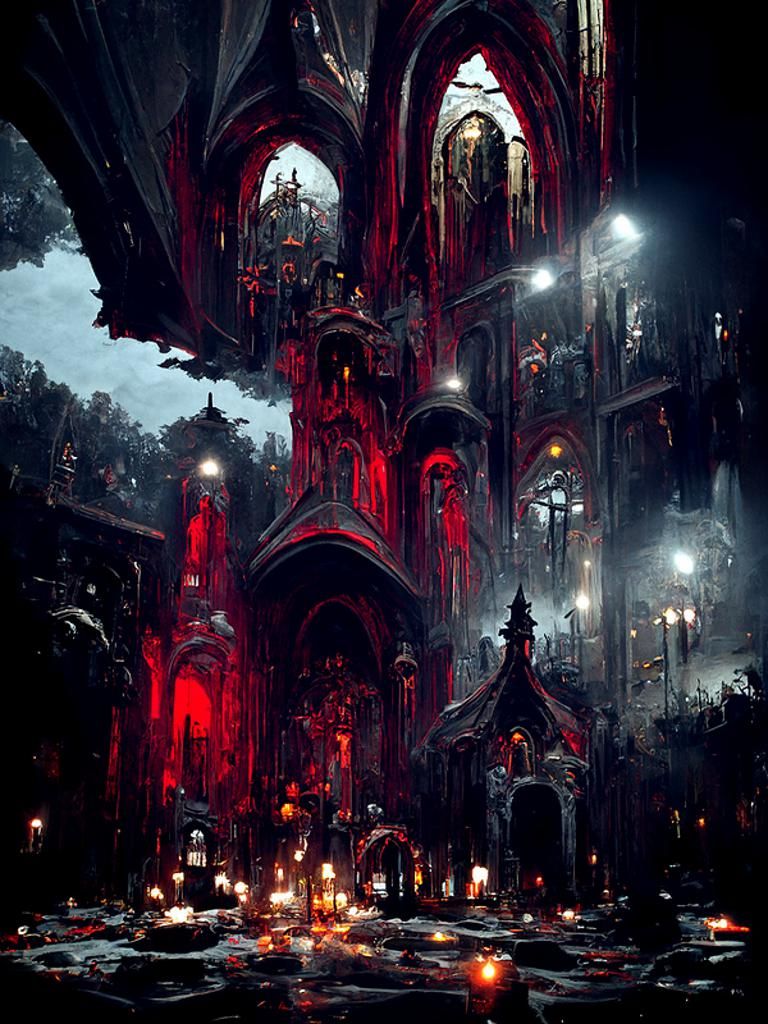 Evil Cathedral at Night: Gothic Horror Painting