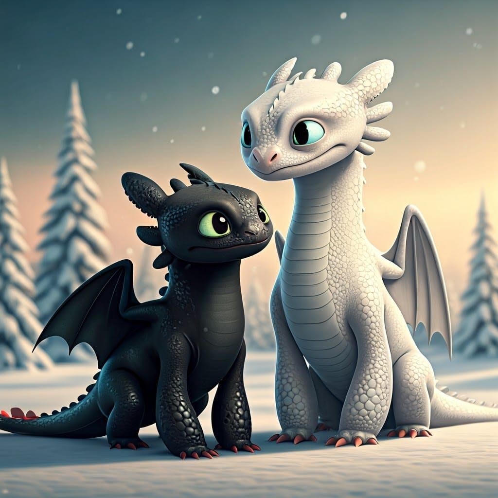 Black & White Dragon Duo in Snow