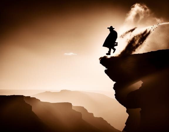 Person Leaping off Cliff: Close-up Portrait