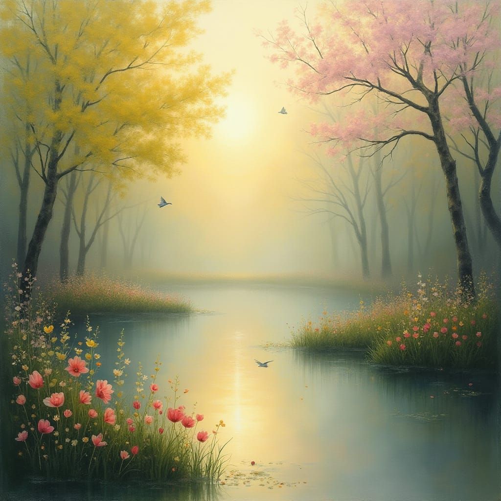 Surreal Morning Landscape in Thick Oil Painting Style
