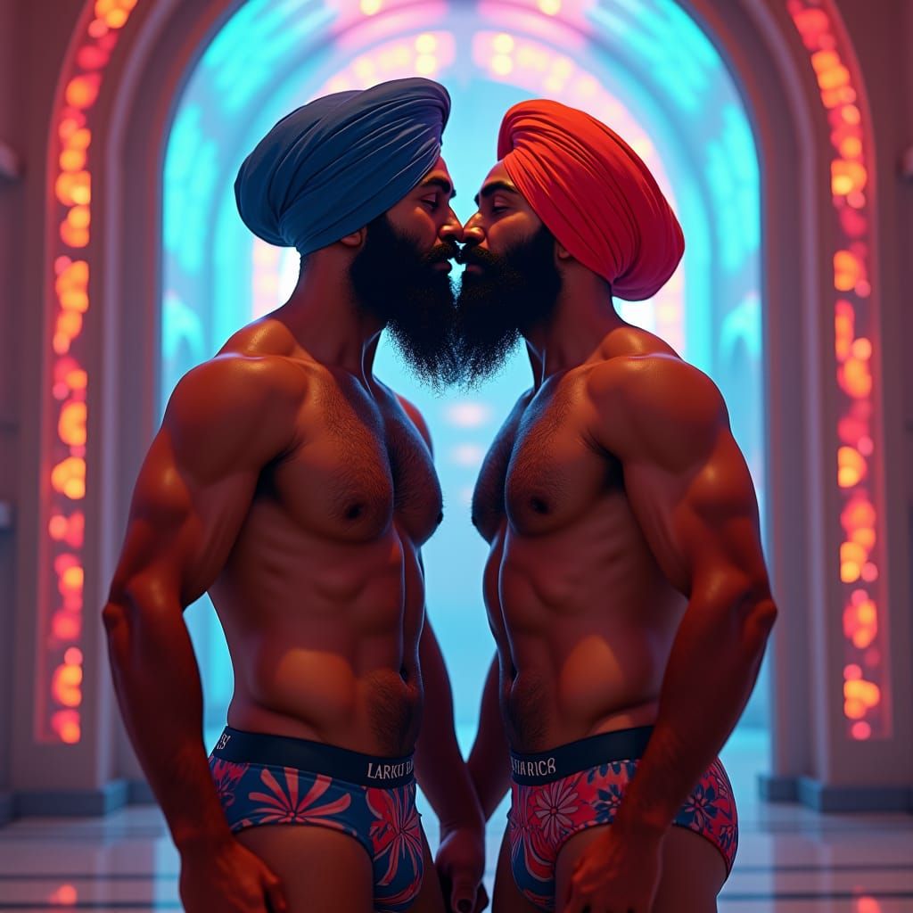 Baroque Gay Sikh Couple in Futuristic Andrew Christian Under...