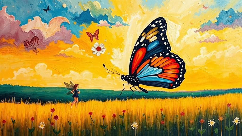 Butterfly and Fairy in Neo-Impressionist Acrylic Style