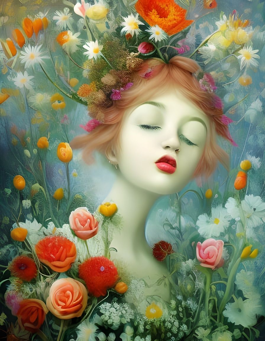 Hyperrealistic 3D Flower-People Diorama in 8K