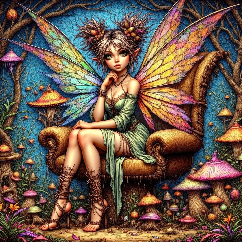 Fractal Fairy Princess in Starry Wood: Digital Art