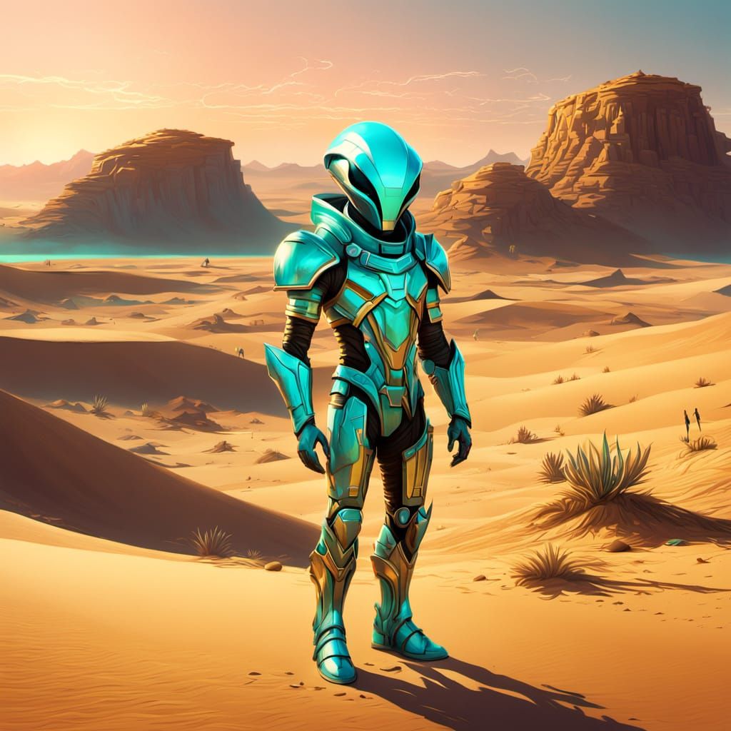 Alien Warrior in Turquoise Armor: Digital Concept Art