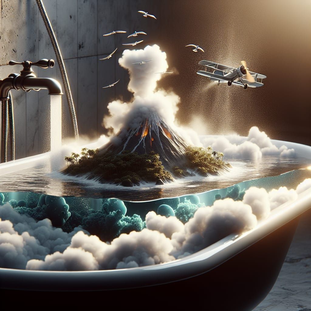 Miniature Island Seascape in a Bathtub