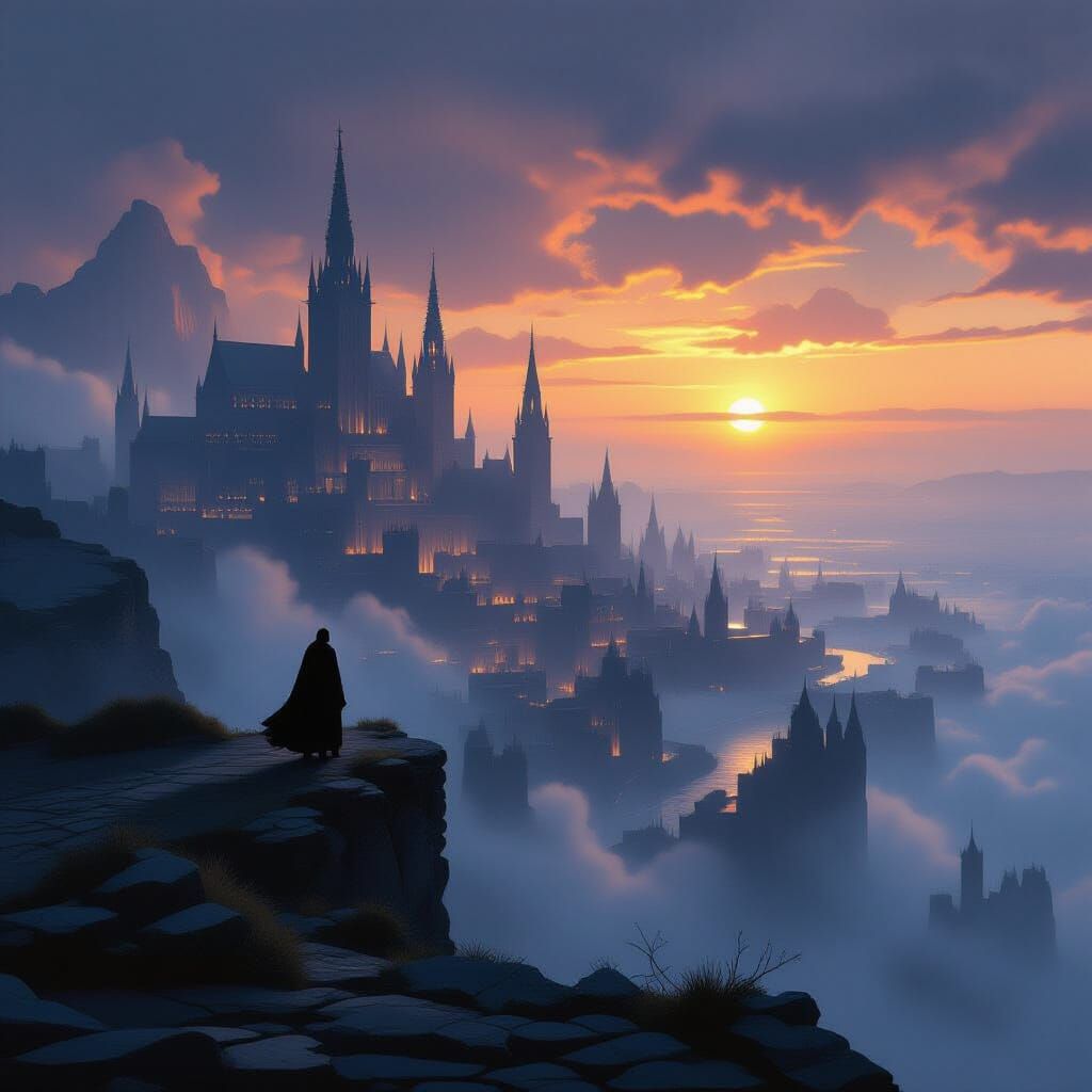 Ancient City Mist Overlook, Gothic & Futuristic Architecture
