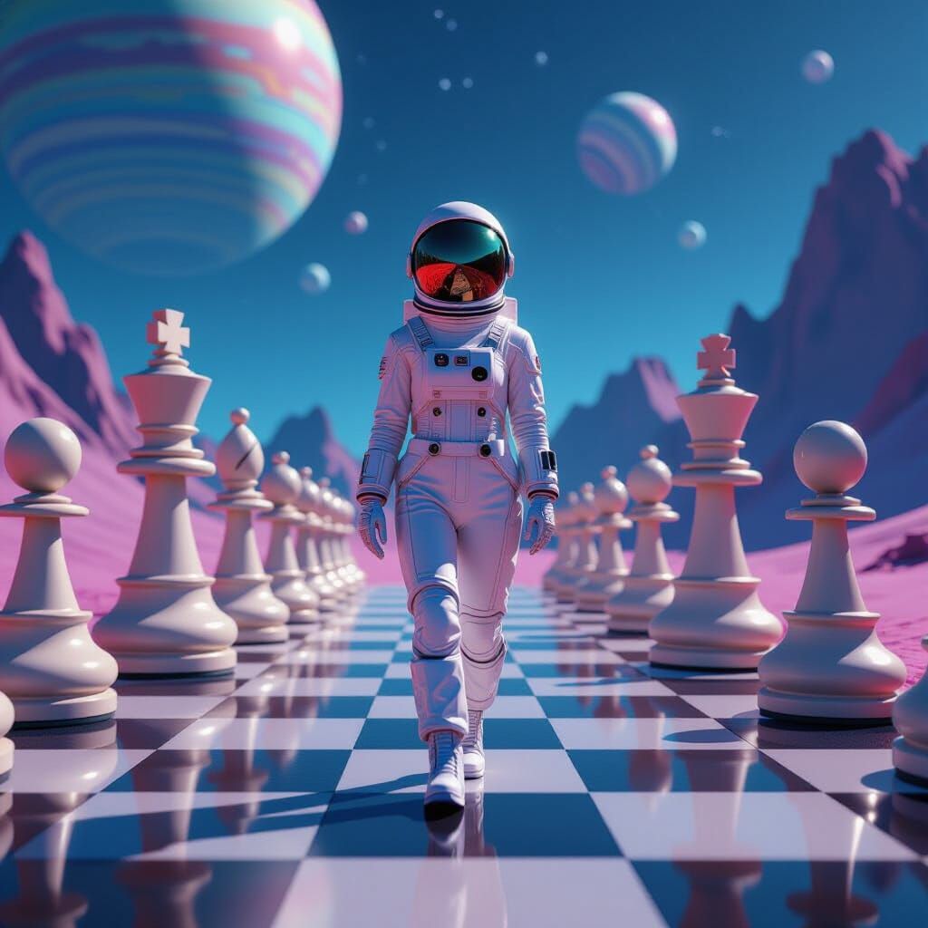 Chess Planet in Futuristic Surrealist Style