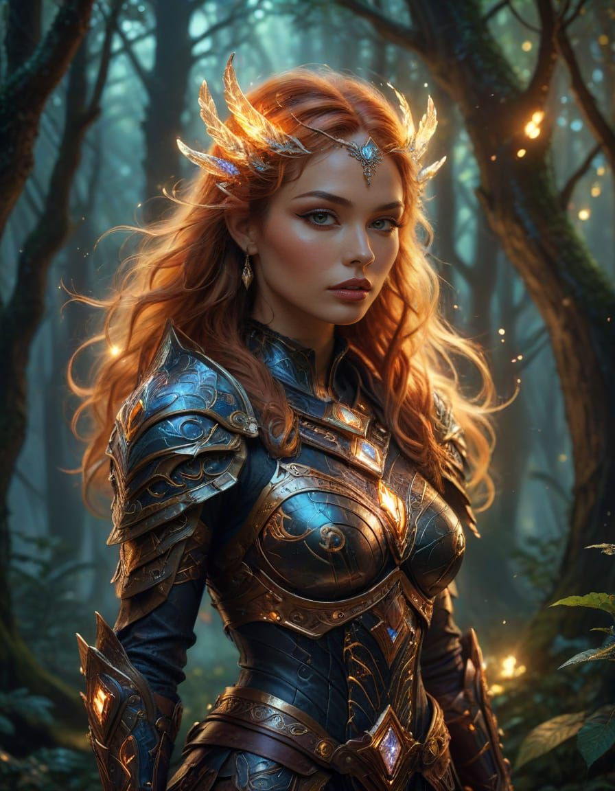 Strong Fantasy Warrior with Magical Armor and Whimsical Hair