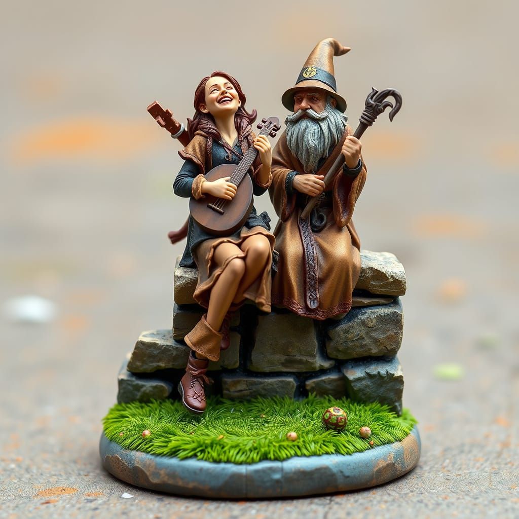 Female Bard and Wizard Share Joyful Moment in Whimsical Mini...