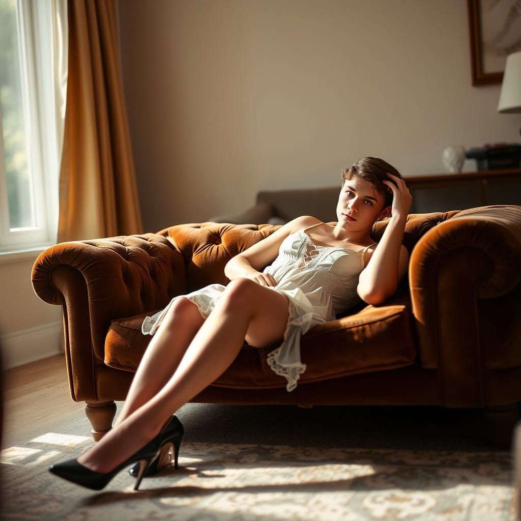 Confident Gentleman in Babydoll Minidress and Heels