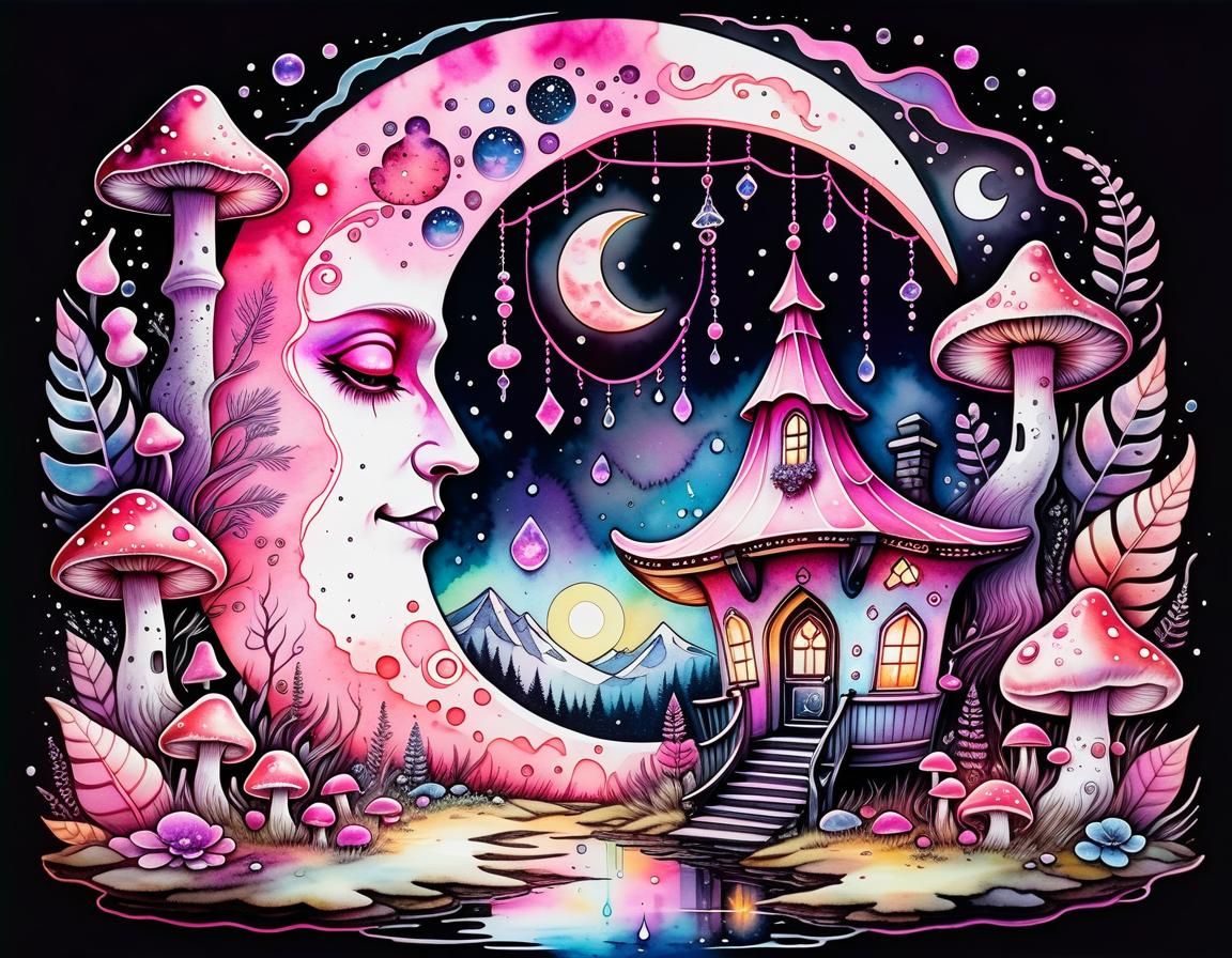 Pink Energy in a Cozy Pagan Watercolor Home