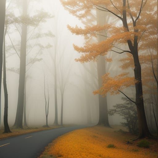 Autumn Tree Road in Soft Focus, with Muted Golden Hour Tones