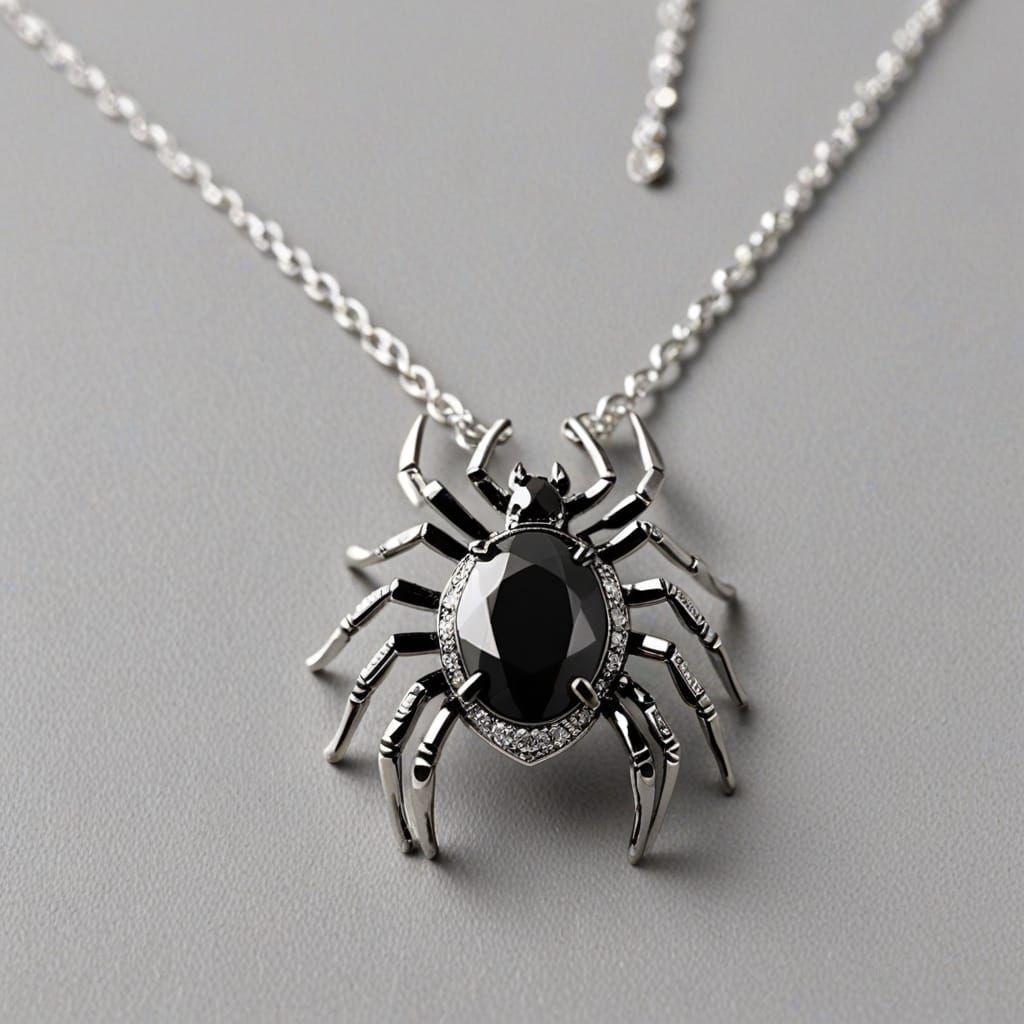 Black Diamond and Silver Spider Pendant