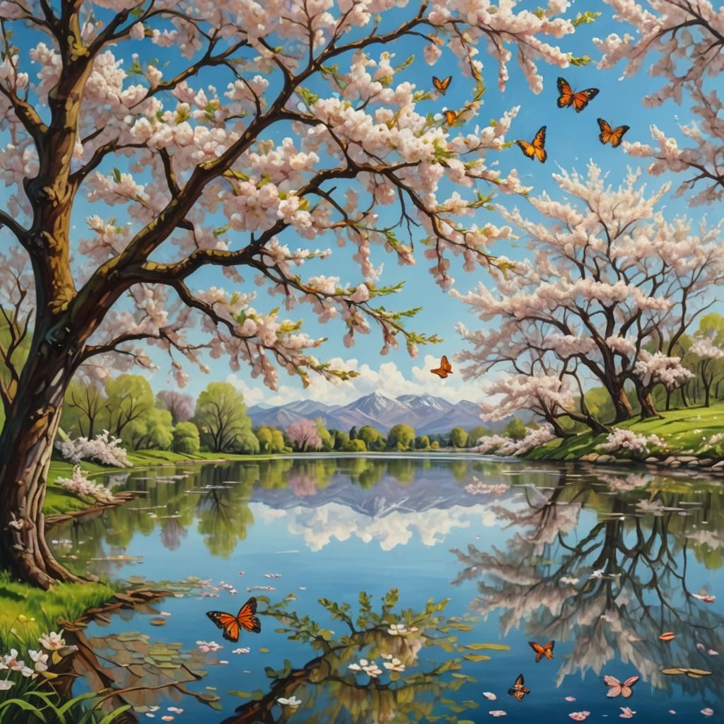 An extremely large, full Cherry Tree, loaded with blossoms, ...