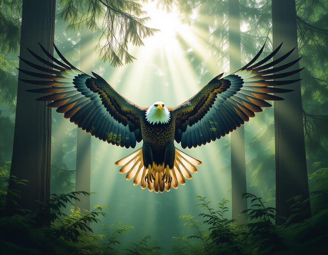 Colossal Eagle Silhouette Merged With Lush Forest