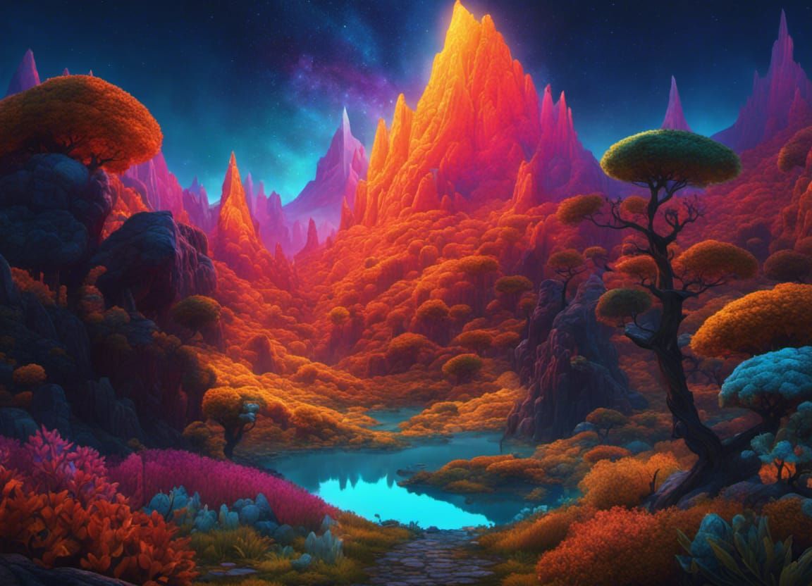 Vibrant Fantasy Landscape with Epic Lighting