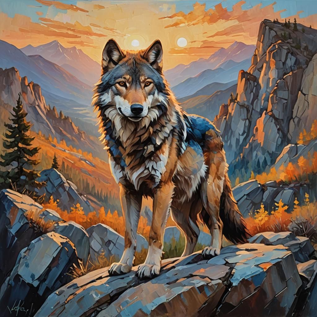 Noble Wolf in Expressionist Impasto Painting