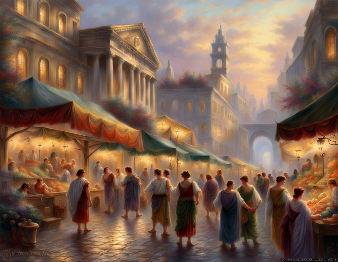 Ethereal Roman Market Entrance in Fantasy Style