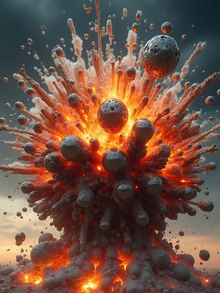 Frozen Explosion: Fiery Plasma and Metallic Orbs