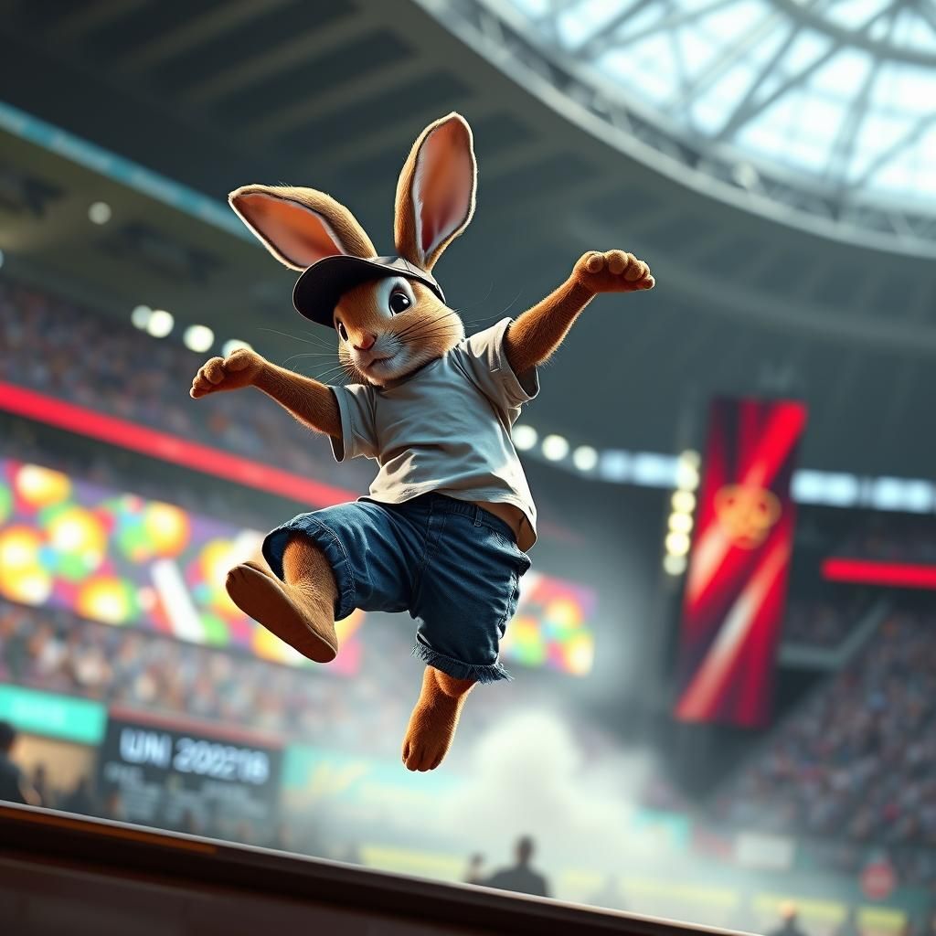 Rabbit Breakdancing on Olympic Stage: Fantasy Art