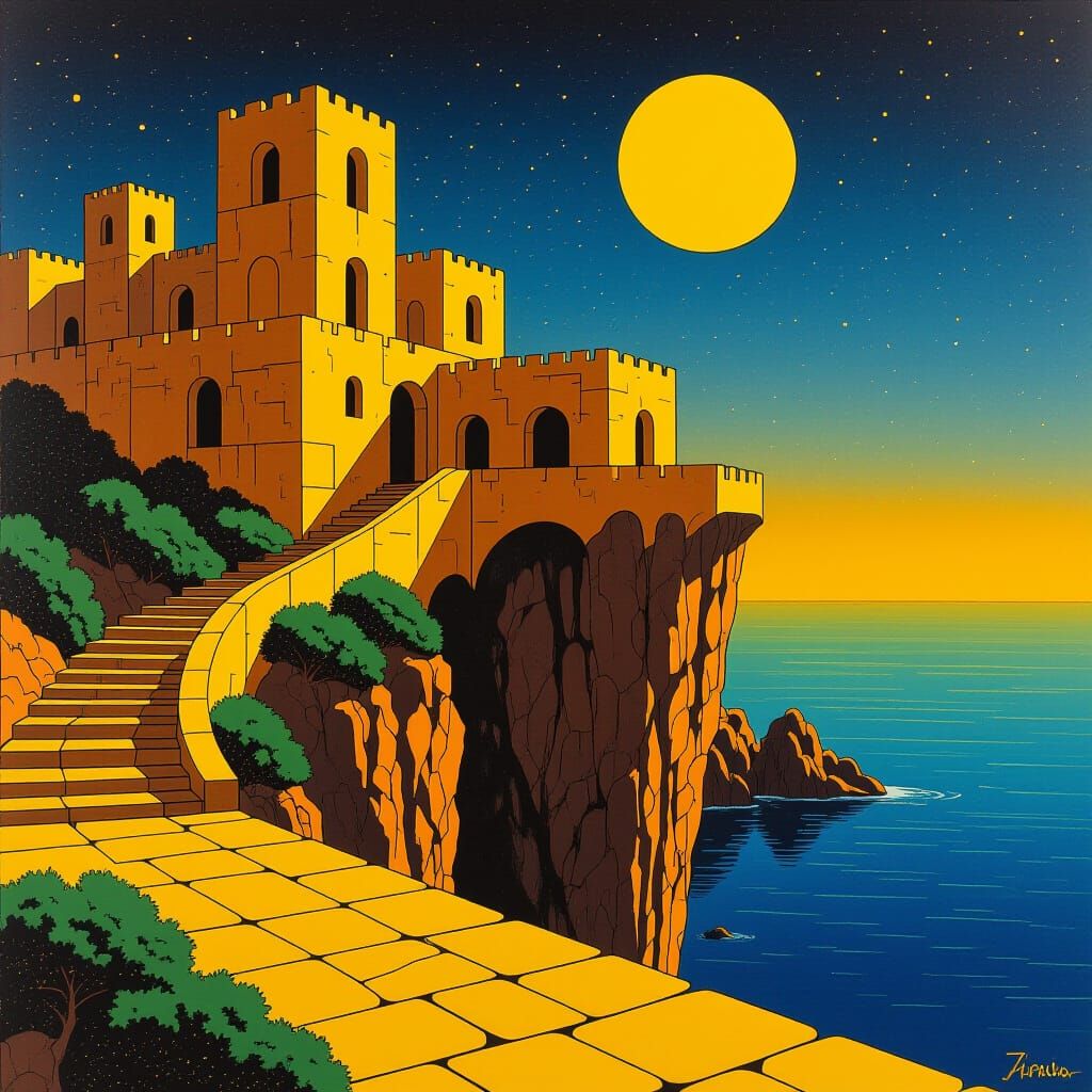 Golden Mediterranean Fortress in Science Fiction Style