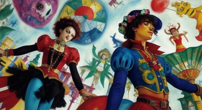 Abstract Carnival Dancers in Alcohol Ink Style