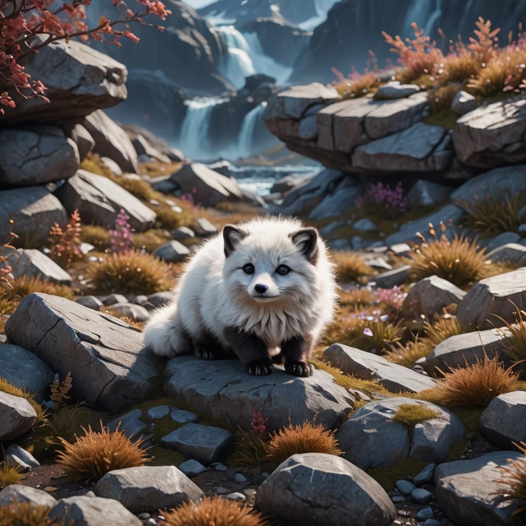 Cute Arctic Fox Cub in Detailed Matte Painting