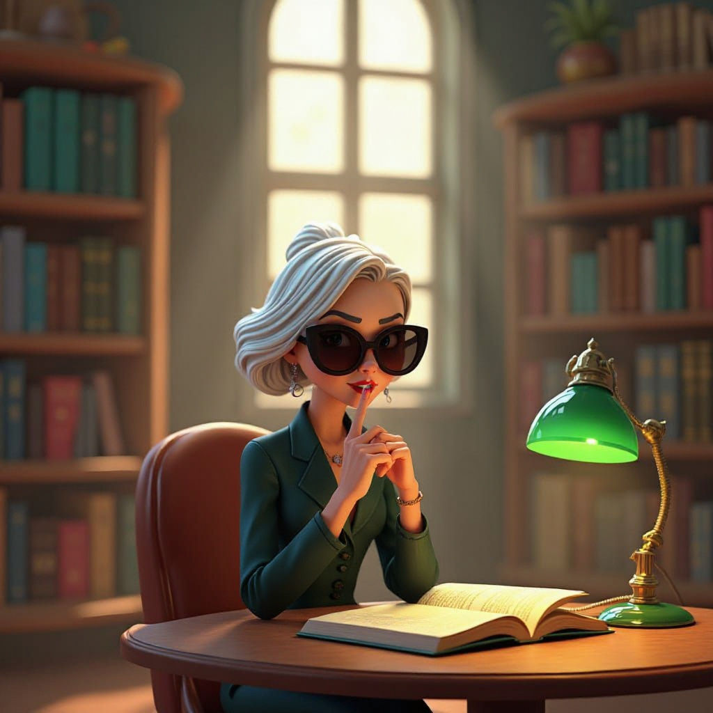 Spy Librarian Shushes Viewer: 3D Cartoon Art