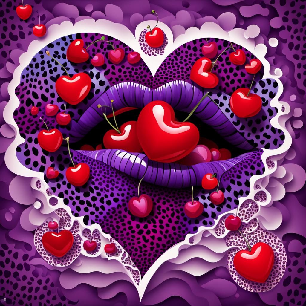 Heart Cherries and Leopard Lips in Abstract