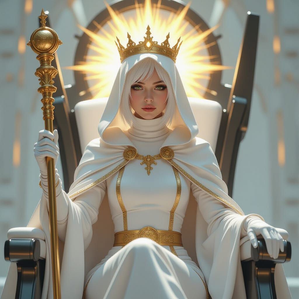 Cyberpunk Punk Girl on Futuristic Throne