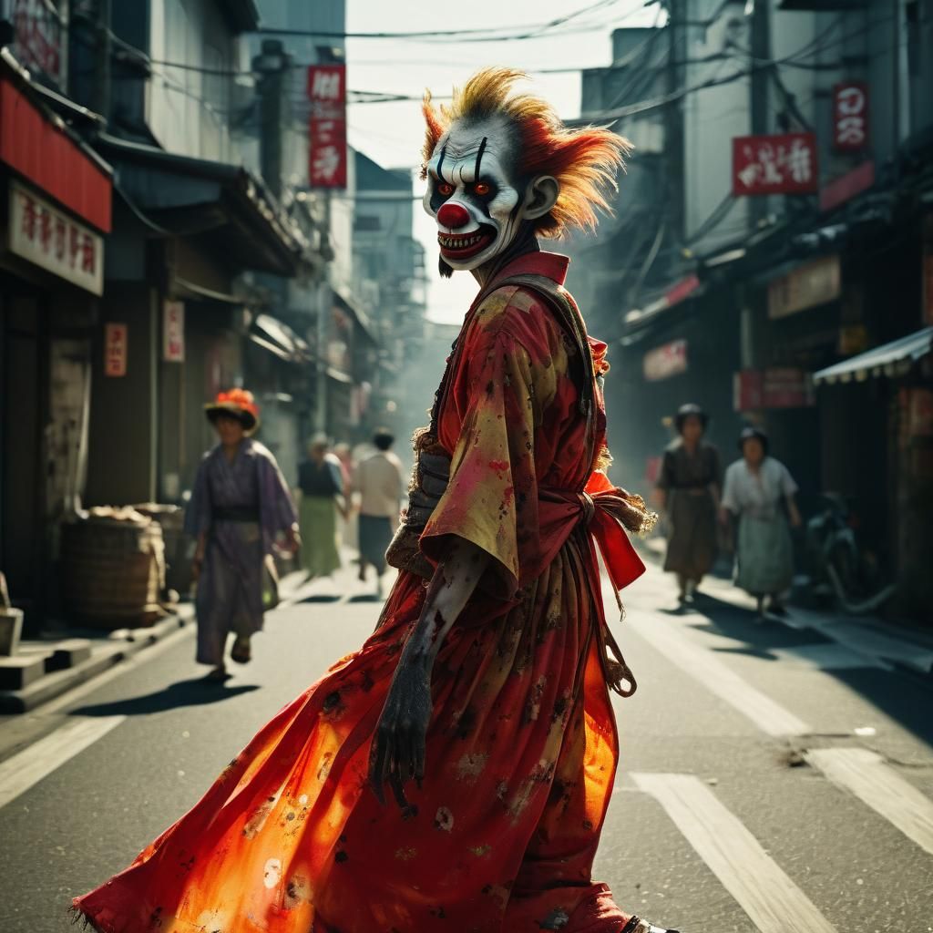 Zombie Monkey Clown Washerwoman in Tokyo: Fauvist Style