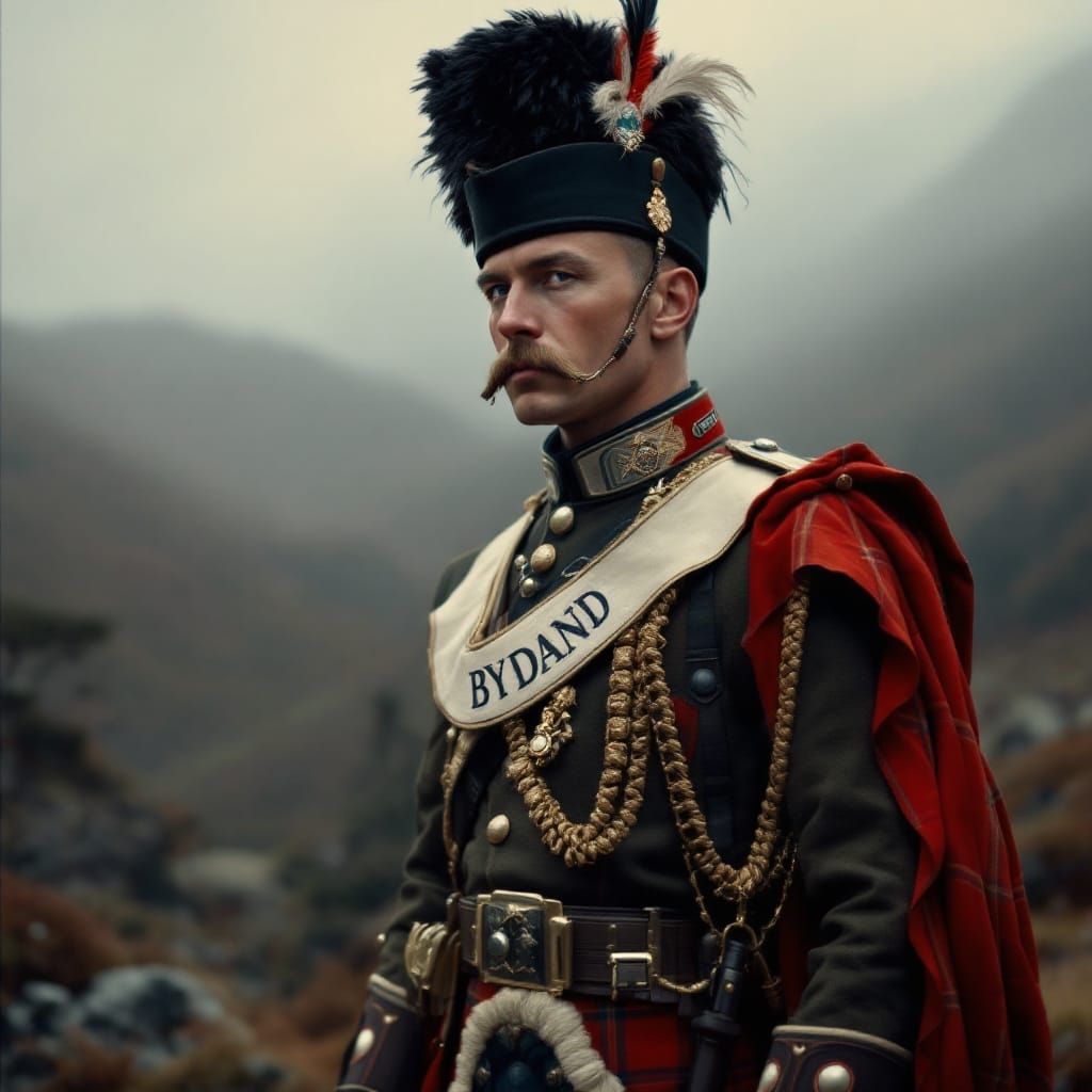 Gordon Highlander in Highland Landscape, Realistic Style