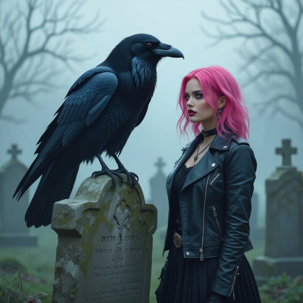 Giant Raven and Goth Girl