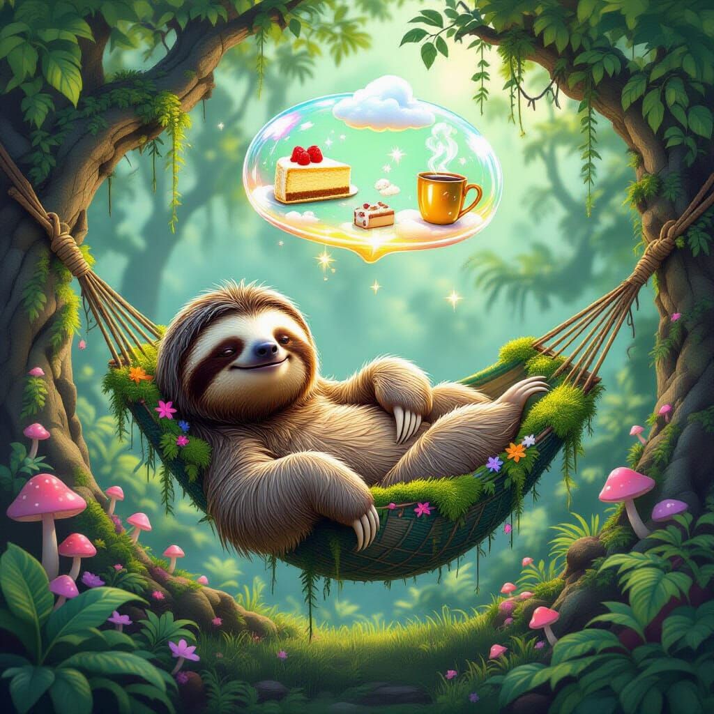 Sloth Embodies Laziness in Surreal Jungle Digital Painting