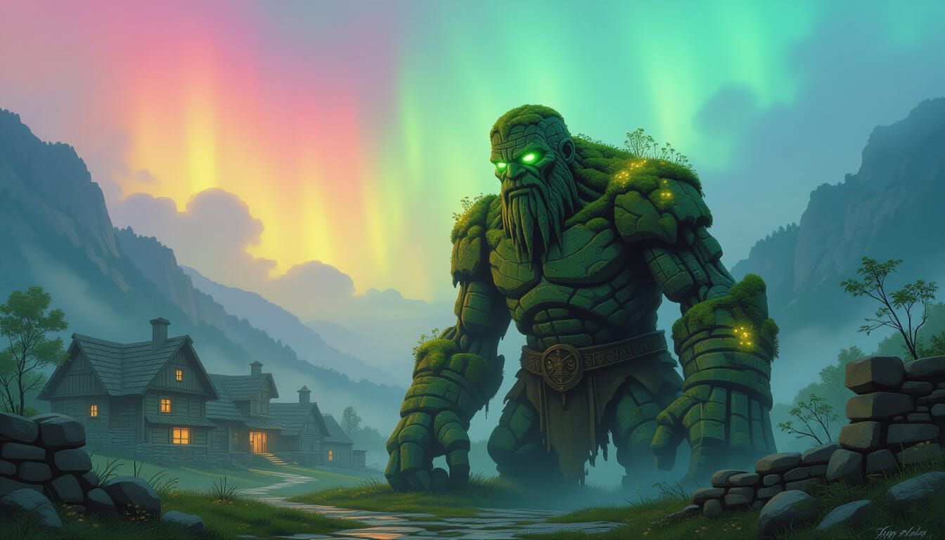 Ancient Mossy Golem Guards Misty Village