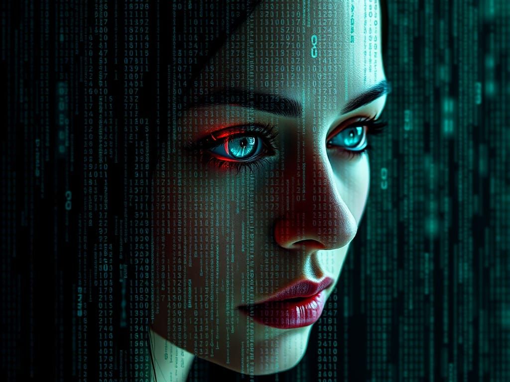 woman eye glitch matrix code