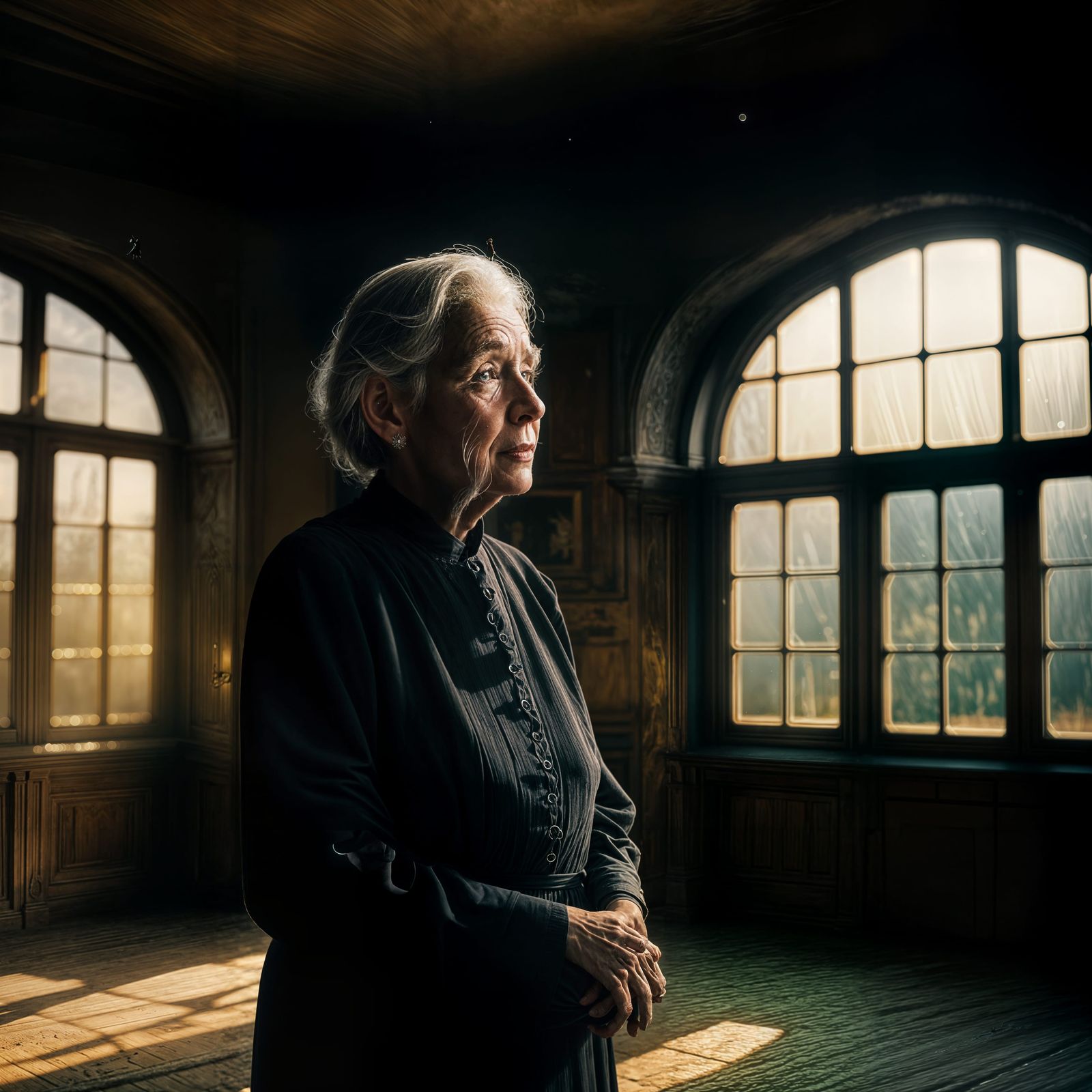 Moonlit Conversation: Cinematic Still of an Elderly Woman