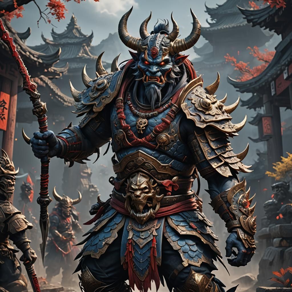 Detailed Oni Warrior in Fantasy Concept Art